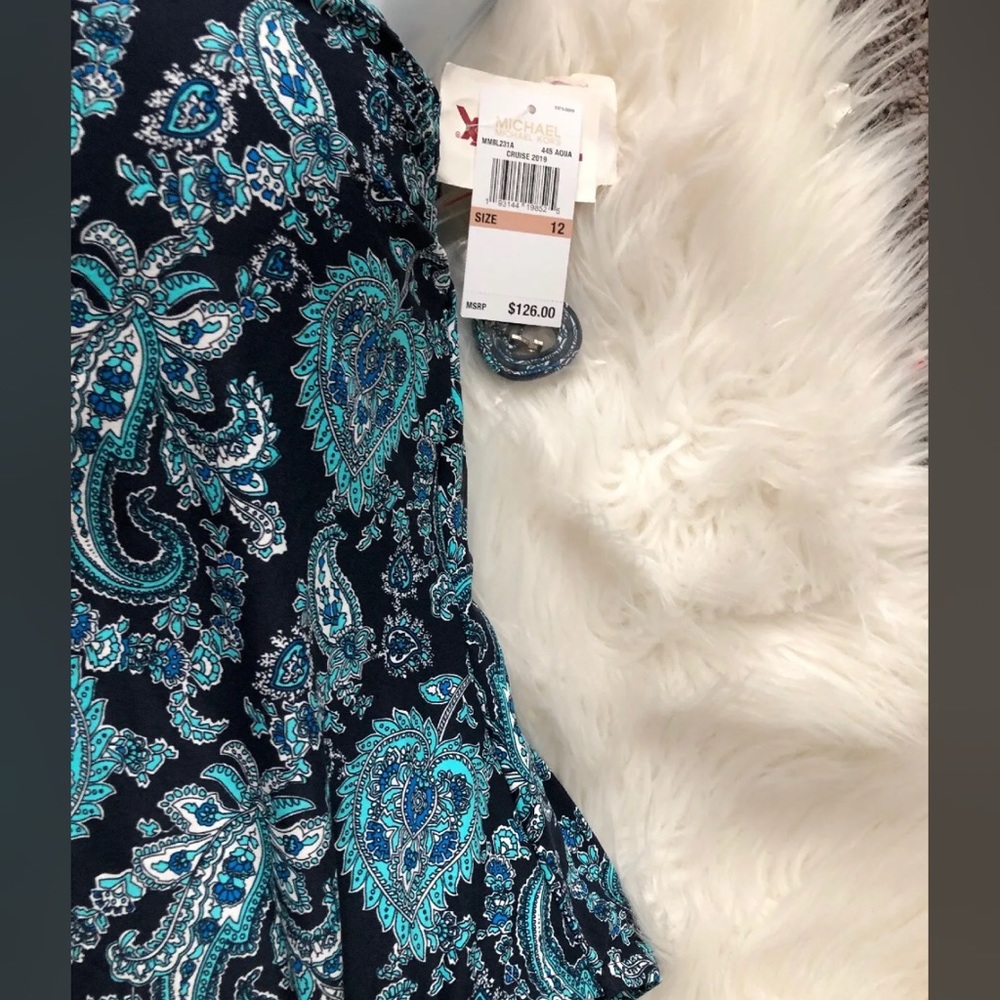 MICHAEL KORS Blue Strapless One Piece Swimsuit Sweetheart Paisley Size 8